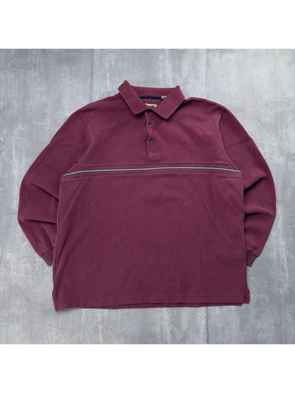 Vintage Burgundy Natural Issue Grunge Striped Long Sleeve Rugby Polo Shirt